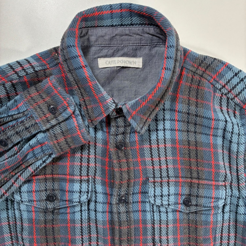 Outerknown Blanket Flannel Shirt Medium Blue Red Plaid Organic Cotton Hiking